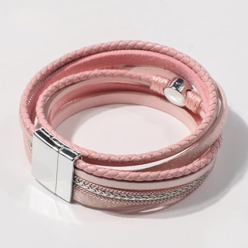 Artilady Leather Wrap Bracelets for Women - Pearl Bracelets Handmade Clasp Bangle Bracelet with Beads Jewelry Gift for Women and Mother - style: Pink