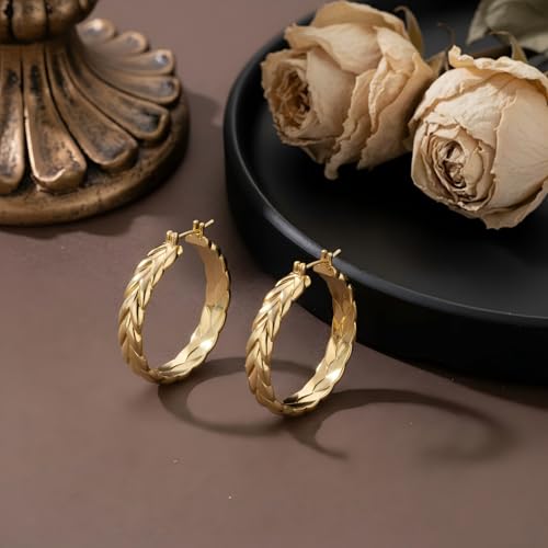Gold Hoop Earrings for Women 14K Gold Earrings for Women Thick Large Earrings Gold Huggie Earring Womens Lightweight Hypoallergenic - color: Wheat Gold