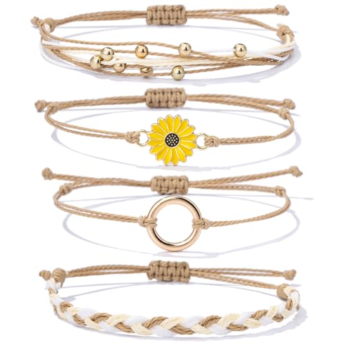 Sunflower Friendship Bracelets Boho Stackable String Bracelets Cute Trendy Gifts for Teen Girls Women - color: Sand