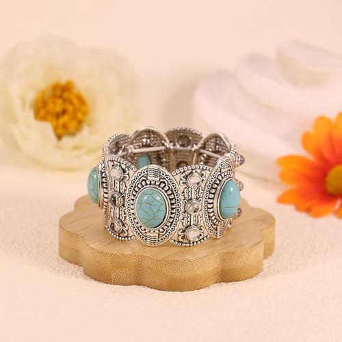 Western Bracelets for Women Vintage Chunky Turquoise Cuff Bracelet Turquoise Country Bracelets Adjustable Boho Cuff Bracelet Western Country Costume Jewelry Accessories - style: Style10