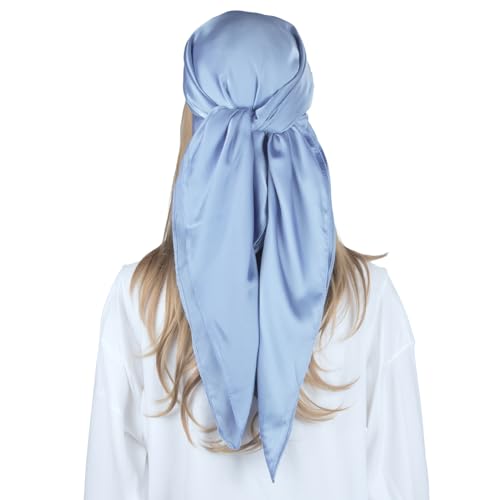 RIIQIICHY 35 Inch Head Scarf for Women Hair Scarf Like Silk Scarf Square Scarf Bandanas for Women - color: Light Blue