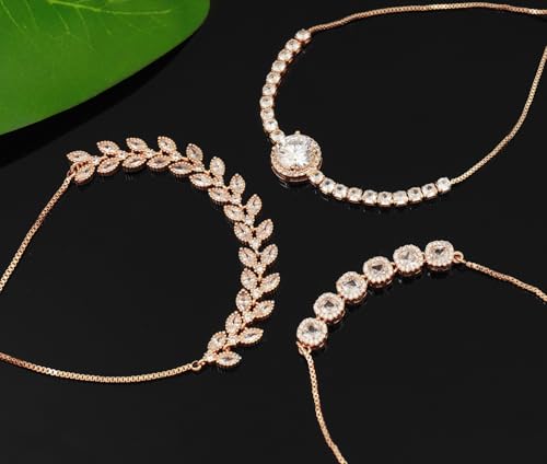 Tennis Bracelet for Women Cubic Zirconia Bracelets Adjustable Slider Bracelets - color: Rose Gold