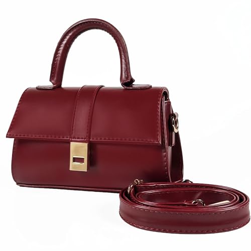 MOON CANTA Mini Crossbody Bag for Women – Small Faux Leather Shoulder Purse with Gold Lock, Elegant Design for Daily Use - color: Burgundy