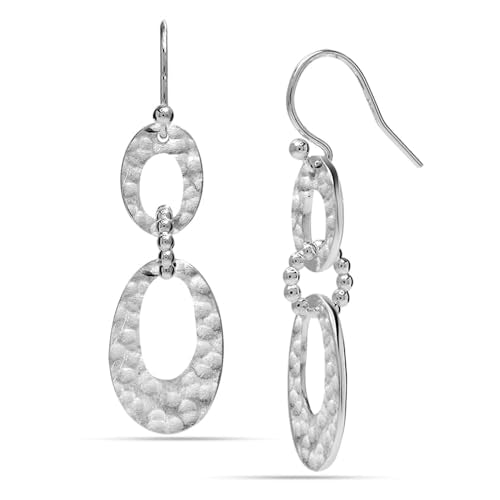LeCalla 925 Sterling Silver Drop & Dangle Earrings for Women | Handmade Hammered Textured Drop Dangle Earring Jewelry | Women's Hammered Earrings Jewelry for Gift Mom Wife - color: Interlocked Circles