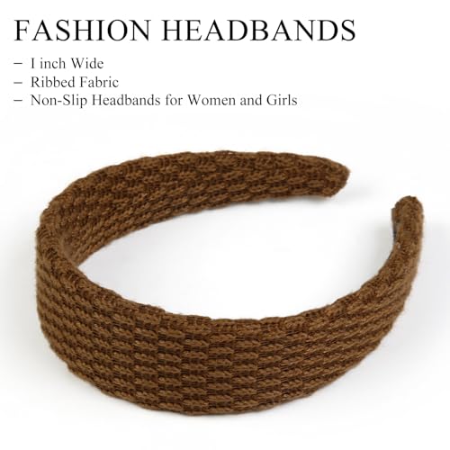 Huachi Knitted Headbands for Women Non Slip Trendy Headbands for Women’s Hair 1.7 inch Wide Cute Headband for Girls, Fall Head Bands Fashion Hair Accessories 4PCS - color: Knitted Headbands for Women
