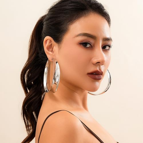 Large Hoop Earrings Lightweight Chunky Earrings for Women Chunky Earrings Big Hoop Earrings for Wedding - style: Hoop-Silver-03
