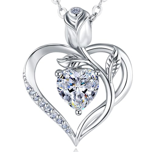 1.2CT Rose Heart Necklace Option of Moissanite or Lab-Grown Sapphire Ruby Emerald&More Necklace for Women Birthstone Girlfriend Necklace S925 Sterling Silver 18K White/Rose Gold Plated D Color VVS1 Gift for Wife Mother Daughter for Birthday Anniversary Mo
