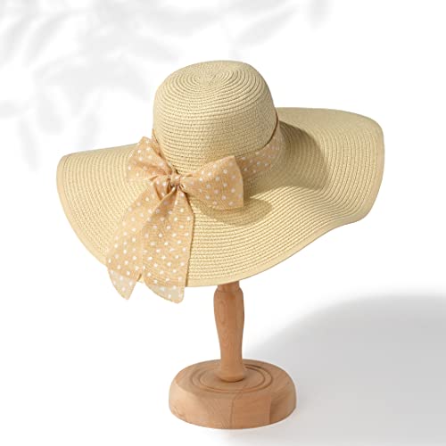 Funcredible Sun Hat for Women - Wide Brim Hat - Large Floppy Beach Hat - Straw Sun Hats with Bow and Heart Shape Glasses
