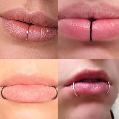 MODRSA Fake Nose Stud Fake Nose Ring Stud Fake Nose Piercing Fake Lip Ring Fake Earrings Stud Silver Gold Fake Cartilage Helix Earring Clip on Earring Hoop Fake Eyebrow Ring Fake Bridge Piercing - color: C3-hoops- silver black gold