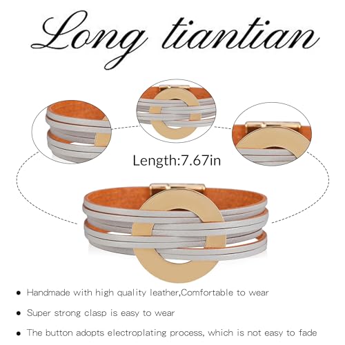 Long tiantian Leather Wrap Bracelets for Women Circle Rhinestones Boho Layered Bracelet Cuff Bangle Bracelet Jewelry Birthday Gifts for Women Holiday Outfits - color: B5:silver