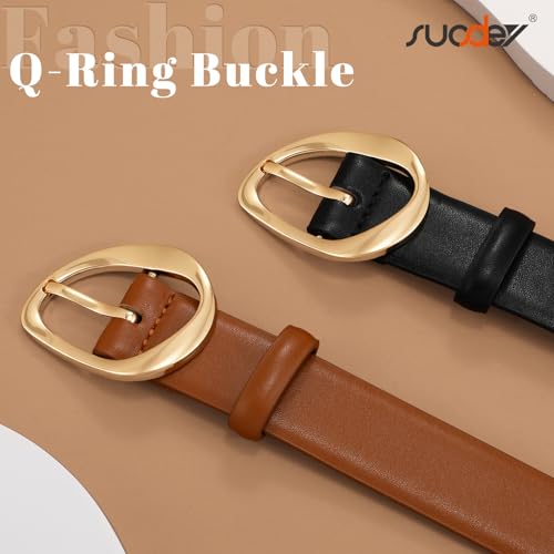 SUOSDEY Women Leather Belt for Jeans Pants, Fashion Dress Waist Belt with Gold Buckle - color: A-black, size: L：Fit waist 37''-41''