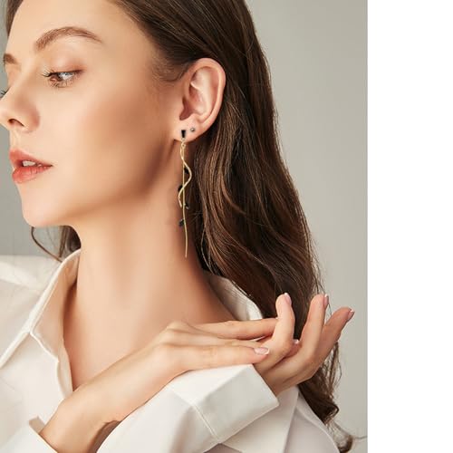 Crystal Drop Earrings,Zirconia Rhinestone Dangling Earrings for Women Prom Party Jewelry Gifts， Dangle Fashion Jewelry Crystal Earrings for Women - color: black gold