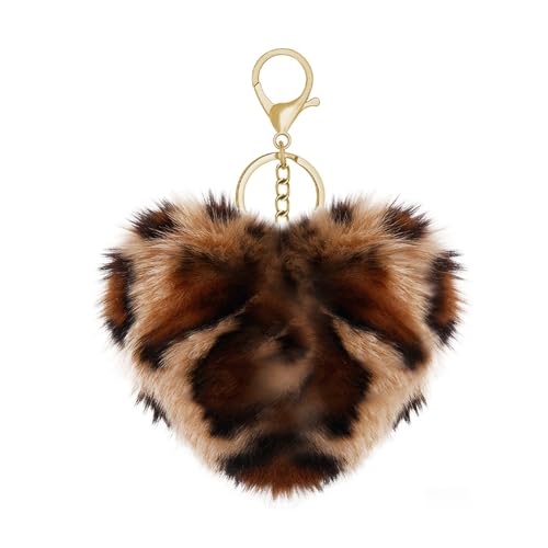 Leopard Faux Fur Keychain for Purse Charms for Handbags Leopard Plush Key Chain for Car Keys - color: Color 9