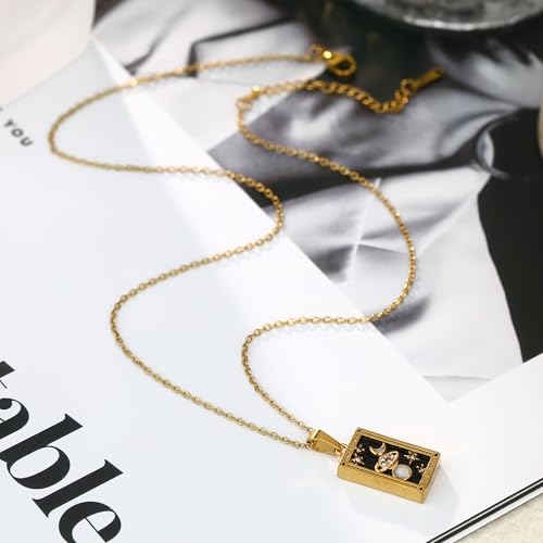 Gold Tarot Card Necklace for Women Men, Non Tarnish 18K Gold Plated Vintage Lucky Charm Square Pendant Talisman Amulet Necklaces Unisex Jewelry - style: The World
