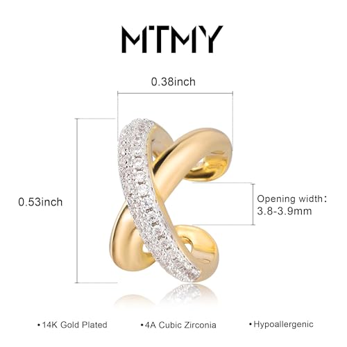 MTMY Gold Ear Cuff Earring for Women 14K Gold Plated Cubic Zirconia Non-Pierced Clip on Cartilage Chunky Ear Cuffs Hypoallergenic Jewelry - style: X