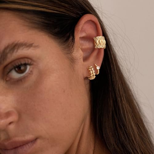 MYEARS Women Earrings Gold Huggie Hoop 14K Small Simple Hypoallergenic Everyday Jewelry - style: Braided