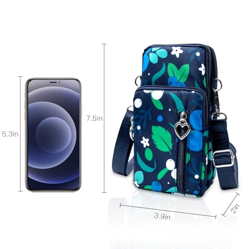 BIAOTIE Lightweight Small Crossbody bags Cell Phone Purses Travel Pouch Shoulder Bag for Women - color: Dark Blue Leaves