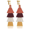 Clip on Earrings, Lightweight Colorful Layered Tassel Bohemian Statement Tiered Big Dangle Drop Earrings for Women, Non Pierced, Boho Jewelry - color: Maroon