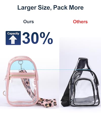 PACKISM Clear Sling Bag Stadium Approved - Clear Bag for Stadium Events & Holographic Bag for Music Festivals Jacquard Strap - color: 04_pink