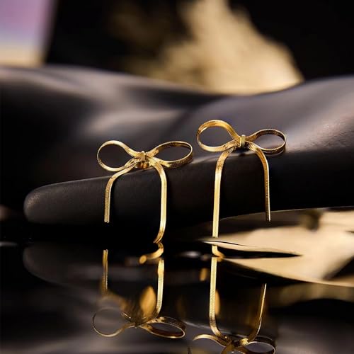 Gold Silver Bow Drop Earrings for Women Long Tassel Chain Bow Earrings Ribbon Bowknot Dangle Earrings Jewelry Gifts - color: Gold Bow H