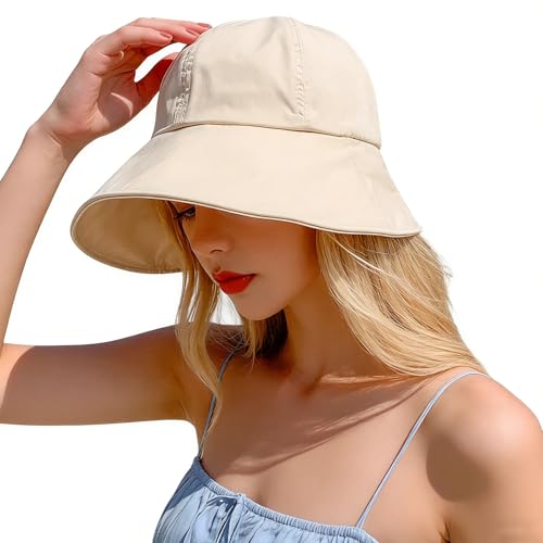 Women Wide Brim Sun Hat Adjustable Packable Beach UV Protection Gardening Hats - color: Beige-02