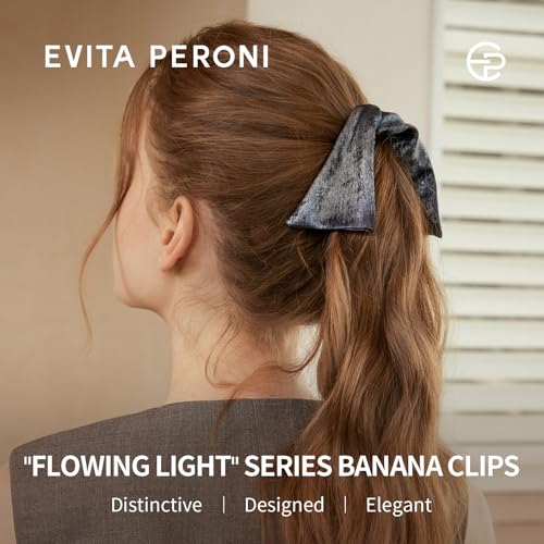EVITA PERONI Banana Clip with Twistable Wings, Acetate Fabric Ponytail Holder No Damage Hair Clips for Thick Curly Hair Large Claw Clips Elegant Hair Accessories for Women, Silver Gray - color: Silver Gray