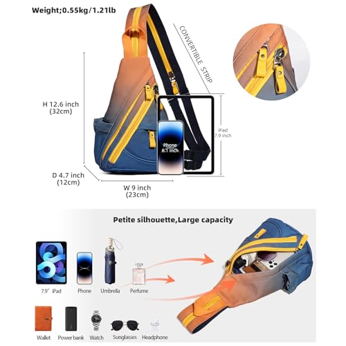 KL928 Sling Bag - Small Crossbody Backpack Shoulder Casual Daypack Rucksack for Men Women - color: 6881mr-orange+darkblue