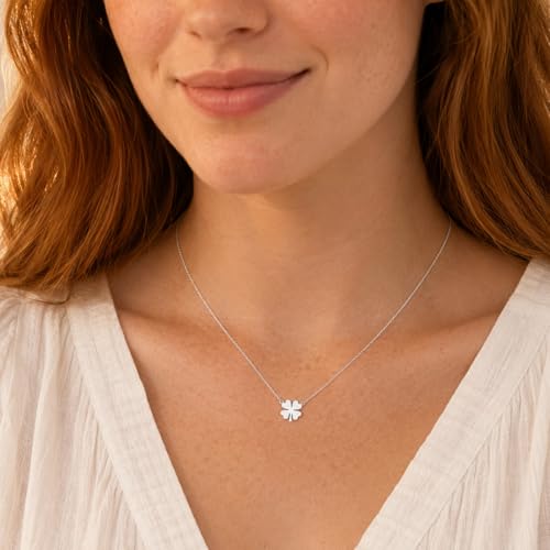 Dainty Gold Necklaces for Women Trendy Non Tarnish 14K Gold Plated Cubic Zirconia Necklace Layered Simple Cute Four Leaf Clover Choker Jewelry Birthday Gifts - color: Silver, style: Glossy-2