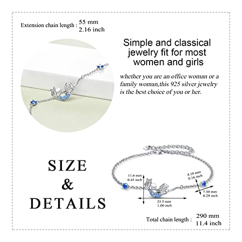 YAFEINI Ankle Bracelets for Women Sterling Silver Mermaid Turtle Ladybug Butterfly Moon Star Pineapple Anklet Link Chain Anklets Jewelry Gifts for Women - style: Blue mermaid anklet