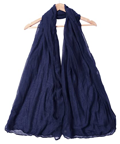 woogwin Women's Cotton Scarves Lady Light Soft Fashion Solid Scarf Wrap Shawl - color: Navyblue