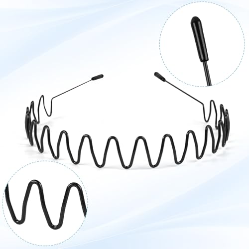 6PCS Metal Hair Bands, Spring Wavy Hoop Unisex Black Headband Slicked Back Non Slip Sports Hairband for Women Men… - color: 6 pcs