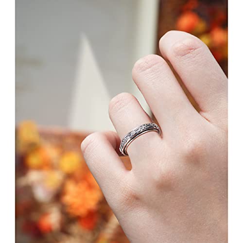 Ladytree Spinner Fidget Ring Sterling Silver Thumb Band for Women Anxiety Ring Platinum Plated Worry Stress Relief Just Breathe Boredom ADHD Autism Rings Boho Jewelry Gift - color: E-oxidized plum flower