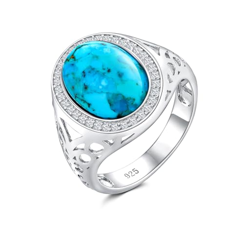AIBAO 4-12 Ct Large Oval Engagement Rings for Women Natural Turquoise/Lapis Lazuli/Malachite Celtic/Infinity/Love Knot Halo Ring Size 6 to 10 Anniversary Christmas Valentines Gift - style: 4.3 Ct Blue Turquoise & Created White Sapphire