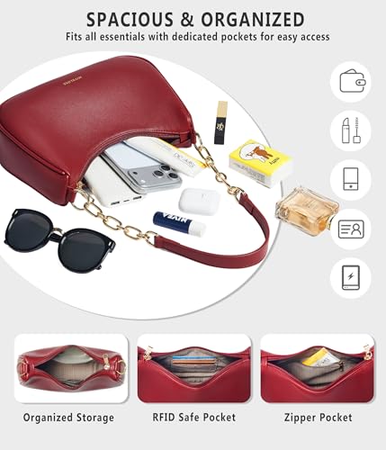 Anti-Theft Shoulder Bag for Women | RFID Crossbody Purse | Lightweight Crescent Hobo Handbag for Travel & Daily Use - color: A-burgundy