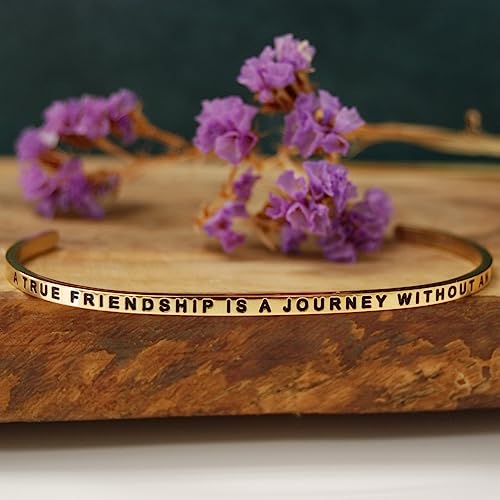 MantraBand - Mantra Band Bracelet - Gold color - Inspirational Engraved Adjustable Cuff - Gifts for Women, Sisters, Friends, Family - style: A TRUE FRIENDSHIP IS A JOURNEY WITHOUT AN END