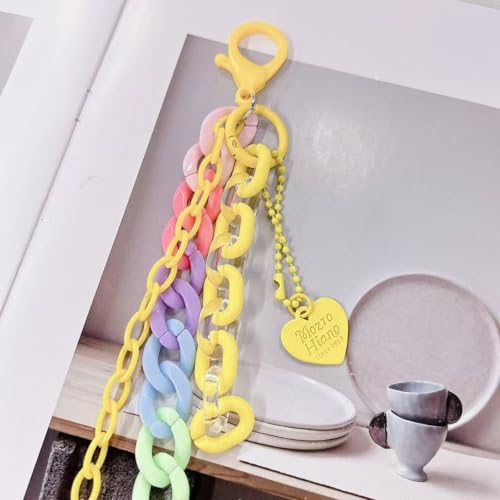Y2k Heart Pendant Rainbow Acrylic Pants Trousers Chain for Women Chunky Colorful Resin Removable Love Charm Layered Rock Wallet Belt Pocket Waist Jeans Belly Chains Backpack Body Accessories - color: Yellow