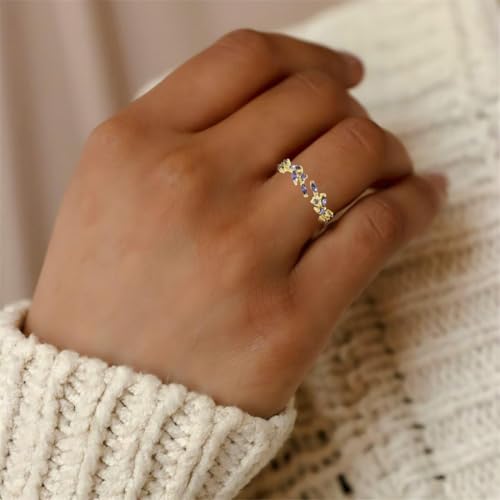 Adjustable Women's Cubic Zirconia Leaf Shaped Ring, 18K Gold-Plated Exquisite Stackable Women's Ring, A Great Gift for Her - color: D