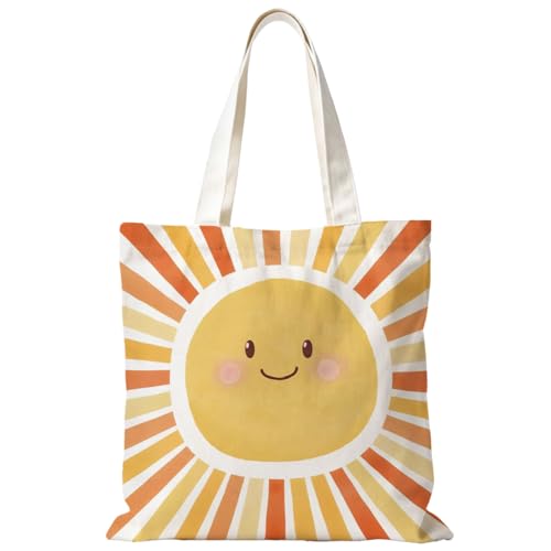 Boho Sun Sunshine Tote Bag, Colorful Canvas Tote Bags, Reusable Grocery Shopping Bag - color: Orange Sunshine