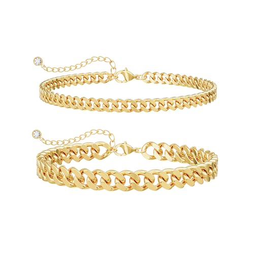 Freekiss Sterling Silver Ankle Bracelets for Women: Dainty Layered Waterproof Anklet for Women Adjustable Womens Anklet Set Stackable Figaro Beaded Cuban Link Anklets Beach Jewelry for Women - color: Layered Cuban Chain-GD