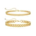 Freekiss Sterling Silver Ankle Bracelets for Women: Dainty Layered Waterproof Anklet for Women Adjustable Womens Anklet Set Stackable Figaro Beaded Cuban Link Anklets Beach Jewelry for Women - color: Layered Cuban Chain-GD