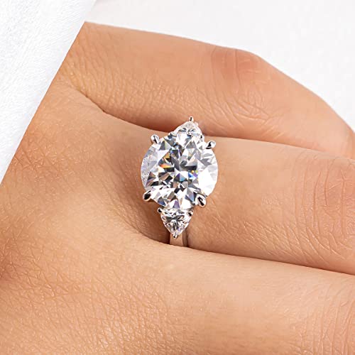 AnuClub Round/Emerald/Marquise Cut Moissanite 3 Stones Engagement Rings D Color VVS1 Round Cut 925 Sterling Silver Anniversary Wedding Promise Rings for Women - color: 4.6cttw Round Cut