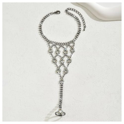 1Pair Sexy Rhinestone Foot Chain for Women,Summer Beach Rhinestone Toe Ring Anklet Foot Jewelry Boho Statement Barefoot Sandals for Bridal Wedding Prom - color: Black