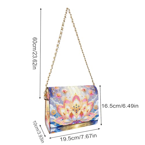 C'eitura Lotus Diamond Art Wooden Clutch Purse with Chain, 5D DIY Rhinestone Shoulder Bag Kit, Zen Style Wallet for Women, Yoga Meditation Gift, Unique Handmade Craft Project - color: SKB204