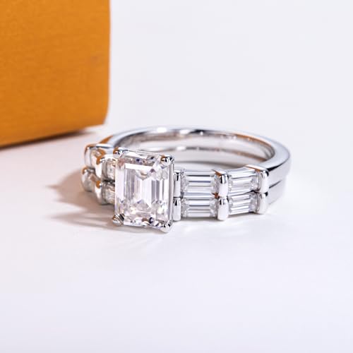 Oval/Pear/Cushion Cut Moissanite Wedding Ring Set D Color VVS1 Clarity 925 Sterling Silver Engagement Promise Anniversary Rings Bridal Sets for Women with Certificate - style: 3.8cttw Emerald Cut