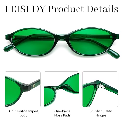 FEISEDY Retro Oval Sunglasses for Women Cat Eye 90s Lightweight Narrow Shades Trendy Sun Glasses B4196 - color: 2 Pack Green+green