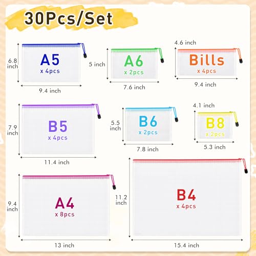 30pcs Mesh Zipper Pouch Bags, 8 Sizes Plastic Zippered Storage Bags for Organizing, Clear Pouches with Zipper, Waterproof Mesh Pouch for Office School Supplies, Home Organize, Travel Storage - style: 30pcs