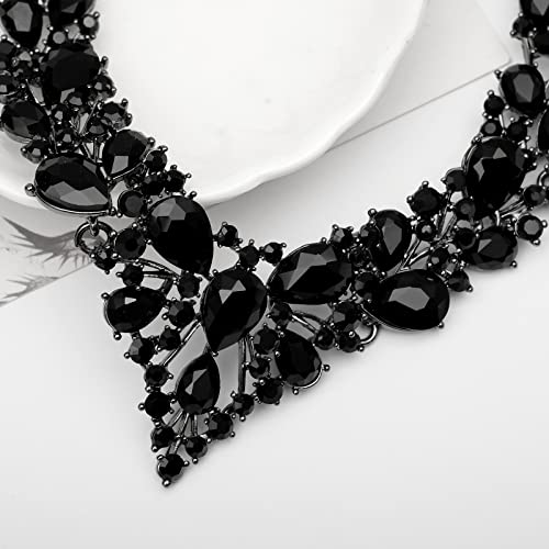 CSY 4 Pcs/Set Austrian Crystal Necklace Earrings Bracelet Ring Bridal Jewelry Sets for Brides Wedding Party Costume Accessories Gifts for Women - color: 02-black