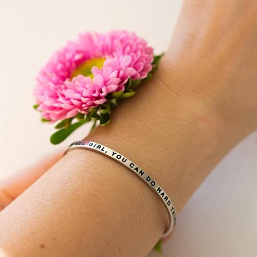 MantraBand - Mantra Band Bracelet - Gold color - Inspirational Engraved Adjustable Cuff - Gifts for Women, Sisters, Friends, Family - style: BEAUTIFUL GIRL, YOU CAN DO HARD THINGS