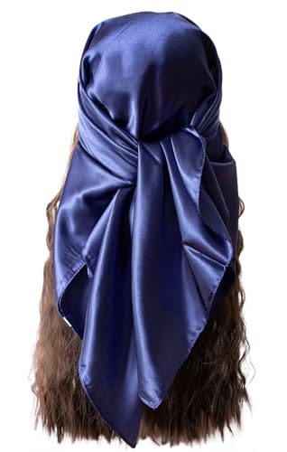vabovin Satin Head Scarf for Women Solid Color, 35×35 in | Silk Feel Neckerchief, Hair Scarf, Fashion Bandana, Headscarf, Headband, Hair Wrap Sleeping, Daily Fashion Styling - color: 218 Midnight Blue