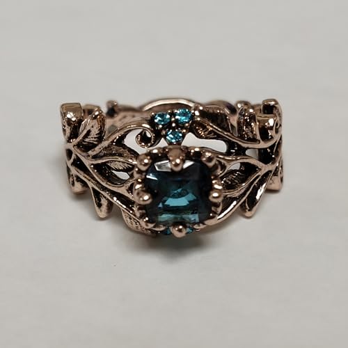 Green Emerald Leaf Wedding Ring Vintage Green Gemstone Leaf Rings